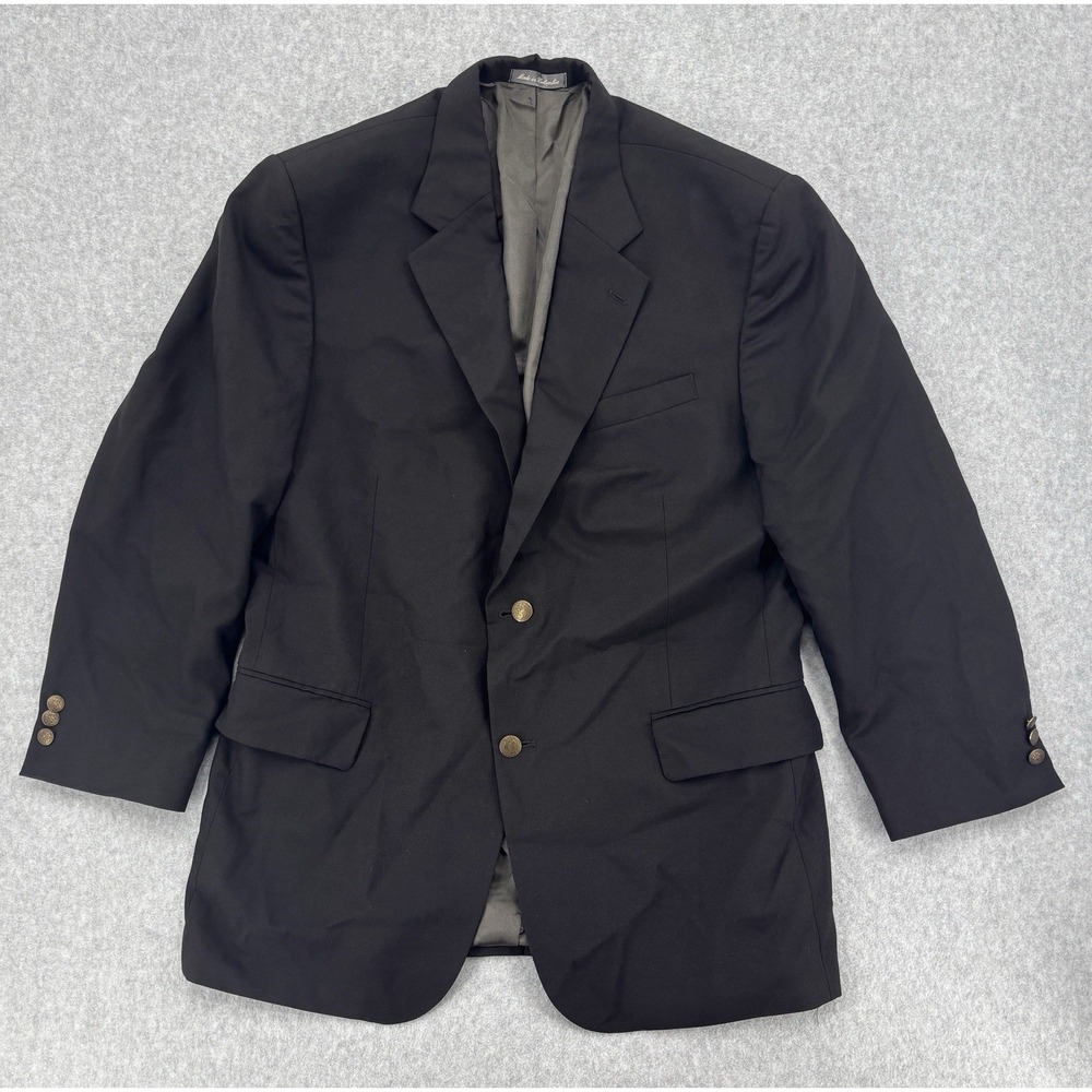 Oscar de la Renta 46R Black Wool Blazer Sport Coat Crest Buttons